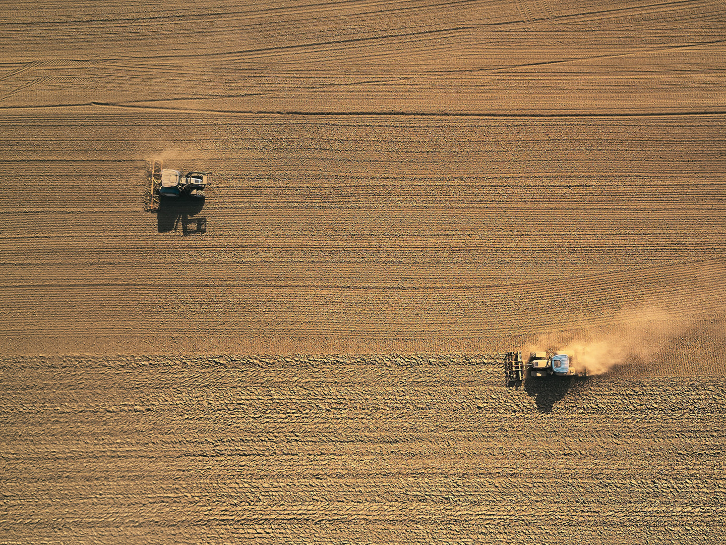 Aerial image of a combine harvesters